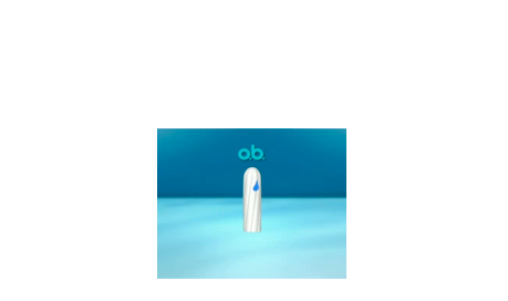 Imagine care conține un tampon O.B. pe un fundal albastru. Fotografia promovează primul tampon cu canale spiralate.